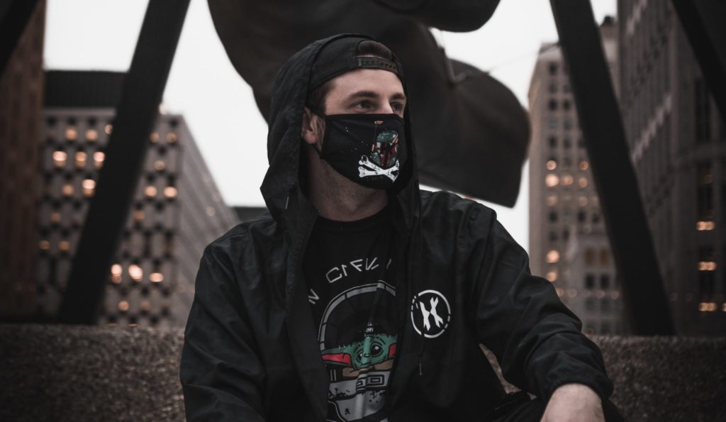 Man wearing a black face mask