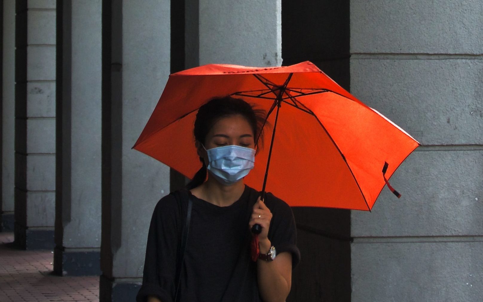 Woman with an umbrella - waterproof face masks