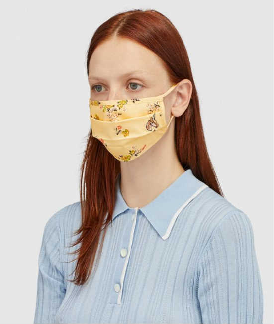 Woman wearing floral face mask