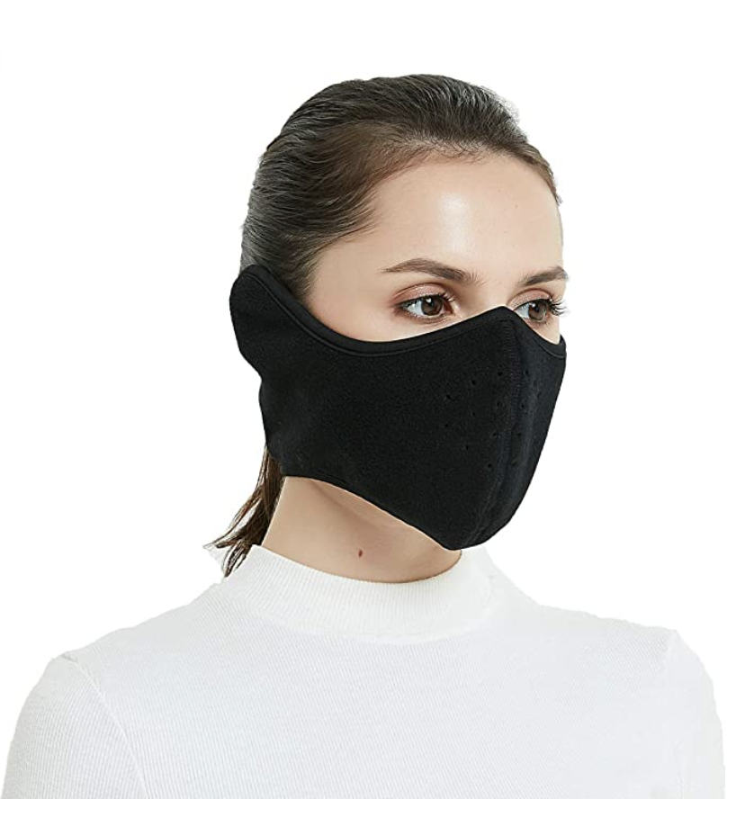 Woman wearing a cold weather face mask